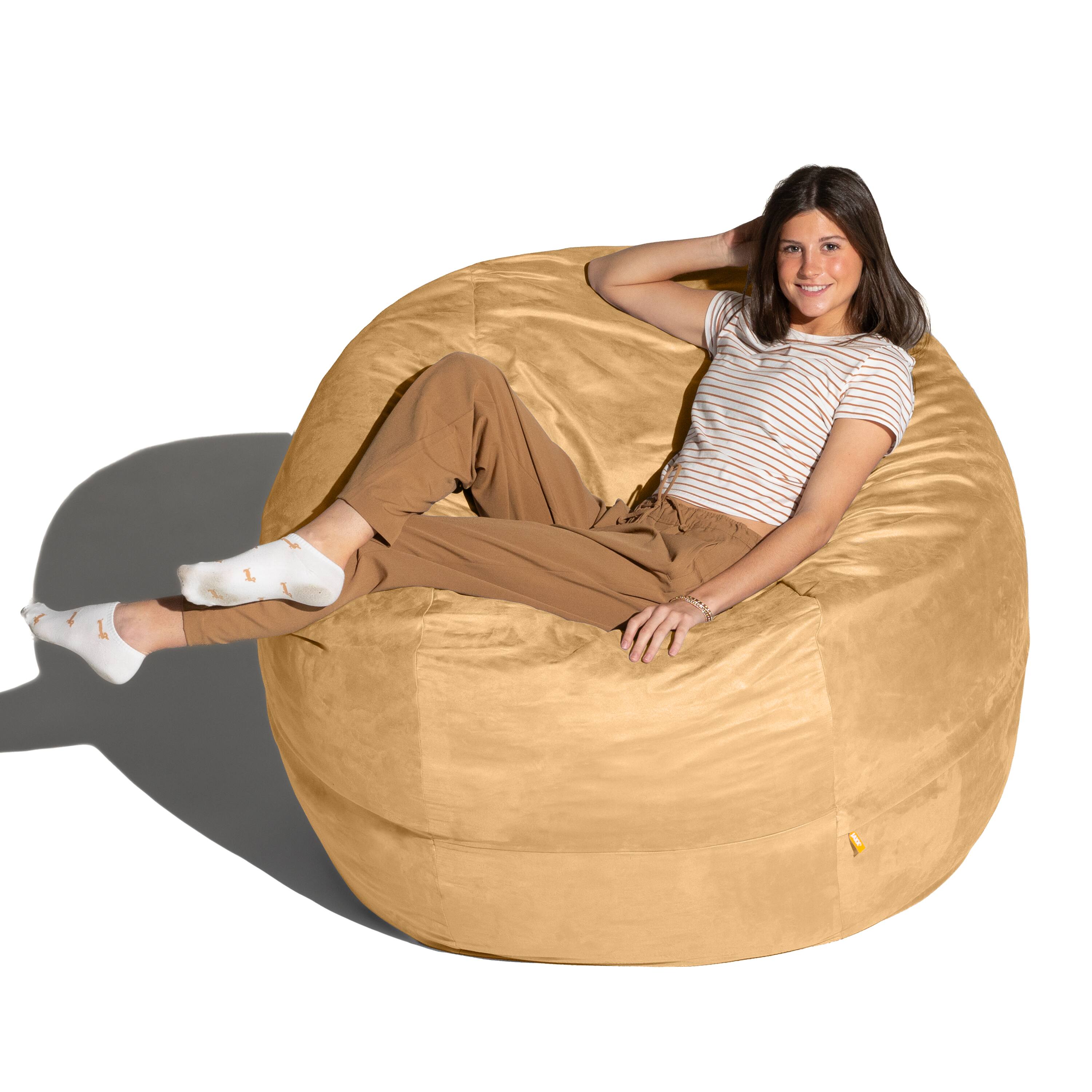 Left. Jaxx - Jaxx Saxx 5 Foot Large Bean Bag w/ Removable Cover, Camel - Camel.