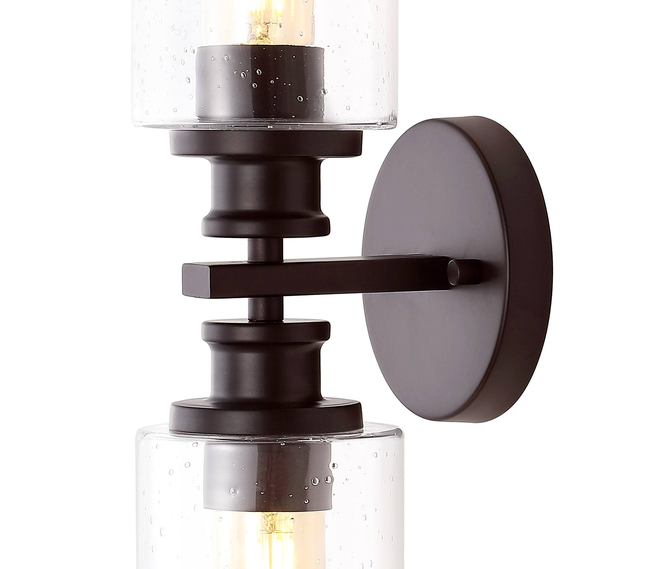 Alt View 4. Jonathan Y - Jules Edison 16.5" Cylinder 2-Light Iron/Seeded Glass Farmhouse Contemporary LED Wall Sconce, Oil Rubbed Bronze - Oil Rubbed Bronze.