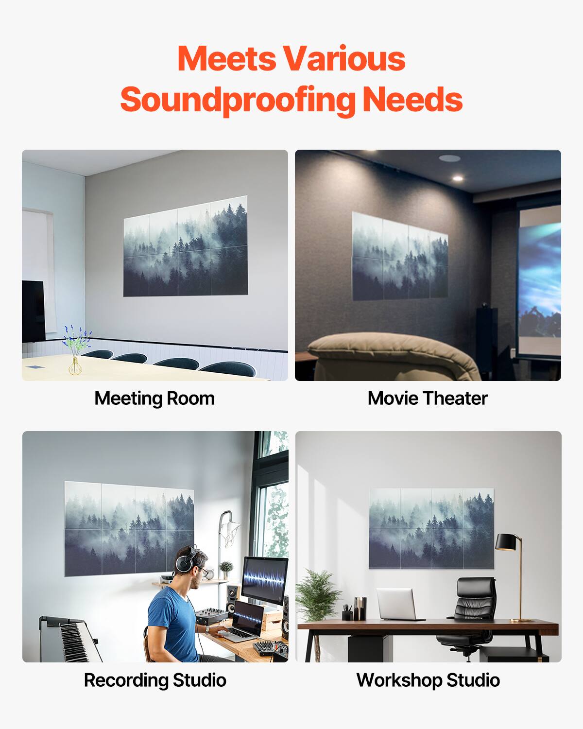 Meets Various Soundproofing Needs

- Meeting Room
- Movie Theater
- Recording Studio
- Workshop Studio