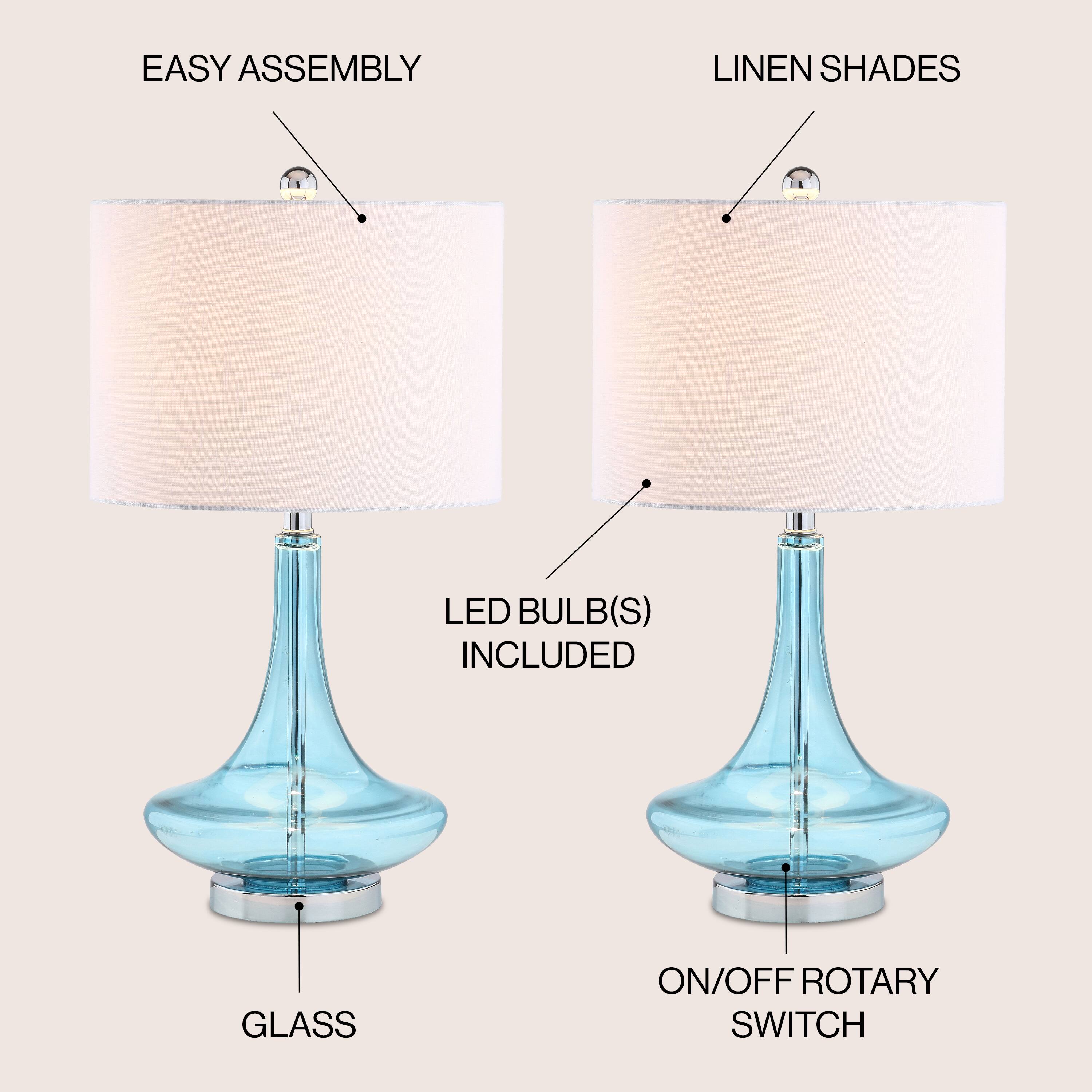 EASY ASSEMBLY  
LINEN SHADES  
LED BULB(S) INCLUDED  
GLASS  
ON/OFF ROTARY SWITCH