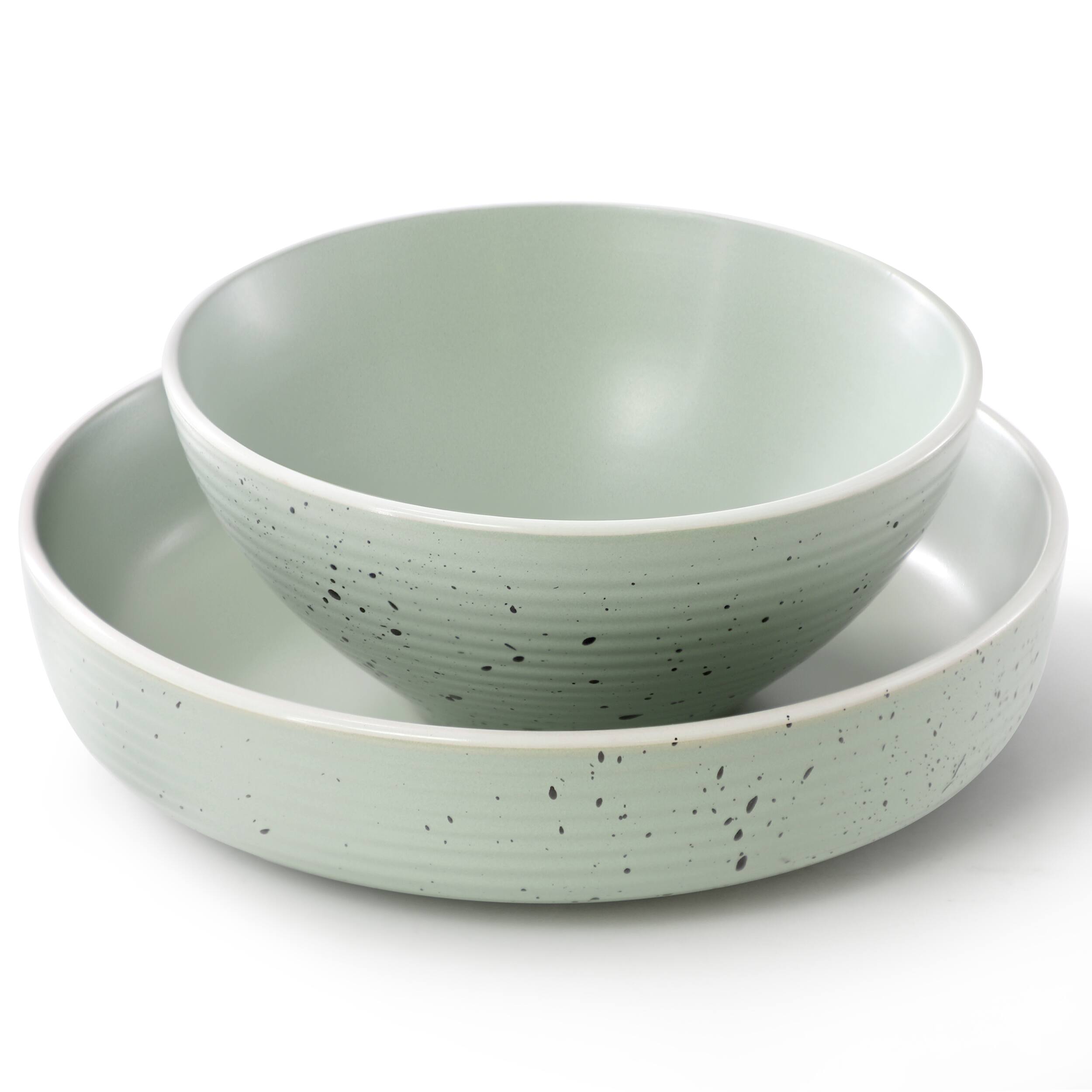 Alt View 2. Elama - Elama Emilia 16 Piece Double Bowl Stoneware Dinnerware Set in Light Green - Light Green.