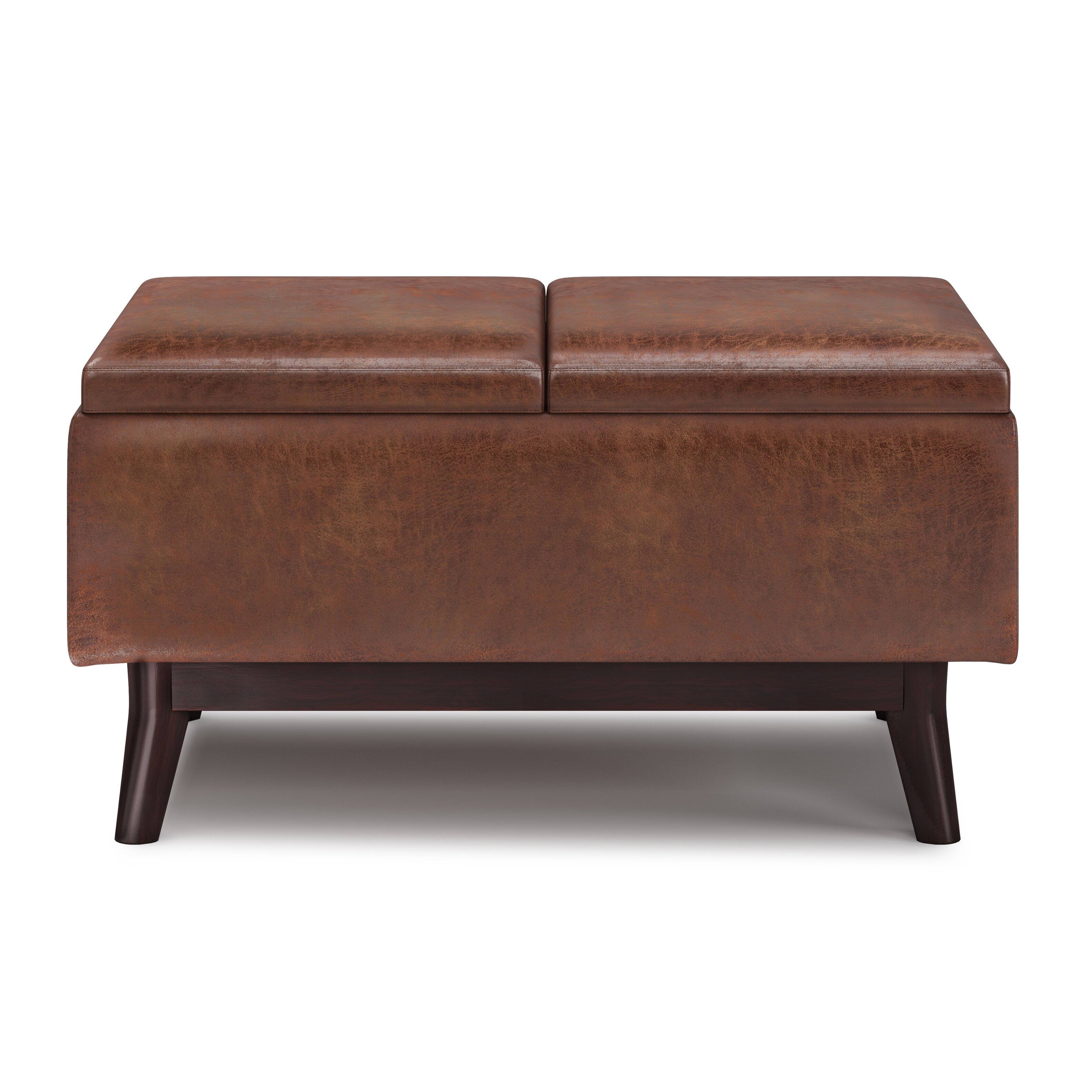 Left. Simpli Home - Owen Tray Top Small Coffee Table Storage Ottoman - Distressed Saddle Brown.