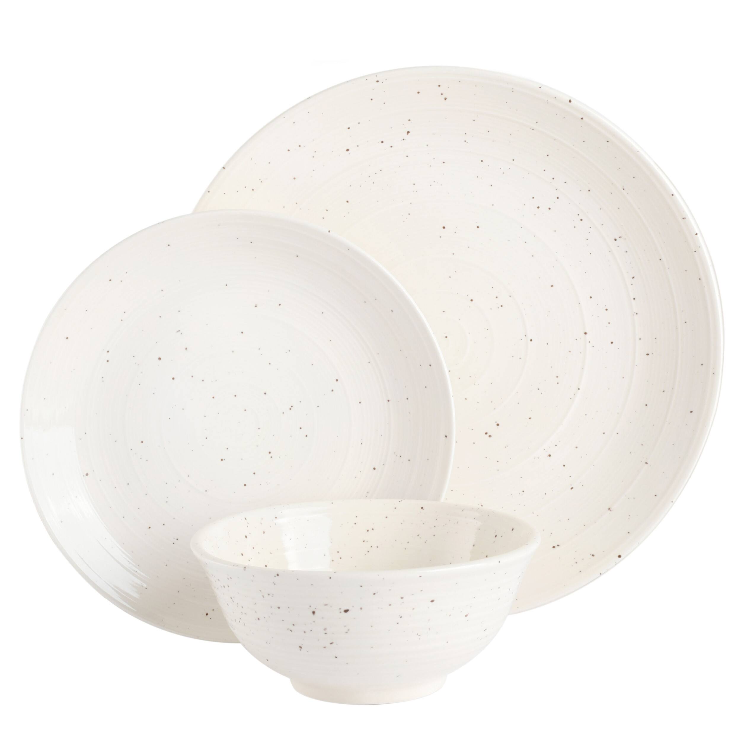 Alt View 1. Gibson - Gibson Elite Ramapo 12 Piece Stoneware Dinnerware Set in White Speckle - White Speckle.