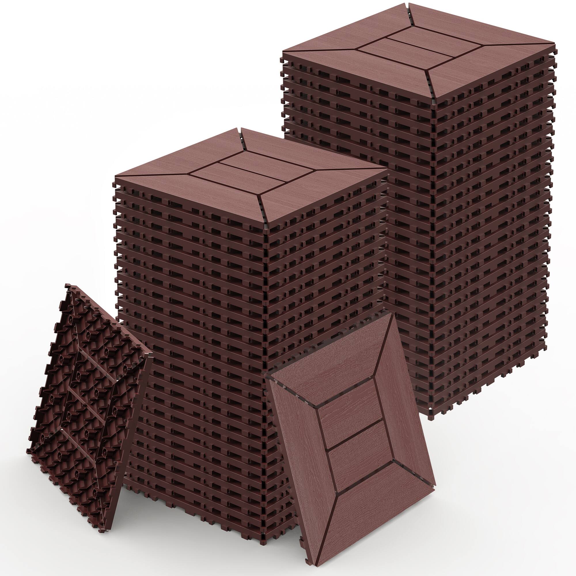 Left. APRILSOUL - 44pcs 12in New Interlocking Deck Tiles Indoor Outdoor Brown - Brown.