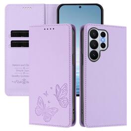 Dteck - For Samsung Galaxy S26 Ultra Butterfly Embossed PU Leather RFID Blocking Flip Kickstand Wallet Case with Card Slots - Purple