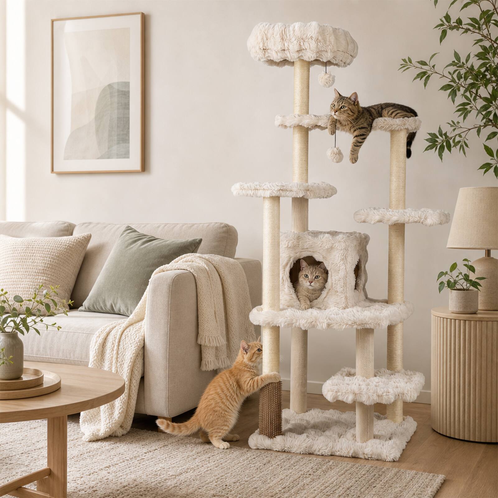 Alt View 1. Costway - Costway 67" Multi-Level Cat Tree with Large Cat Condo Indoor Cat Tower for Kittens - Beige.