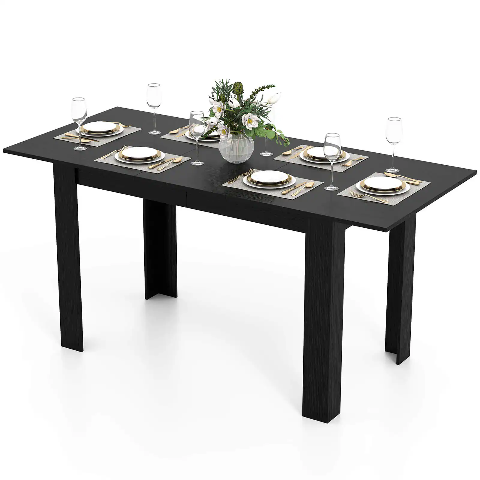 Costway - 47"-62" Extendable Dining Table for 4-8 People for Dining Room Home Office - Black
