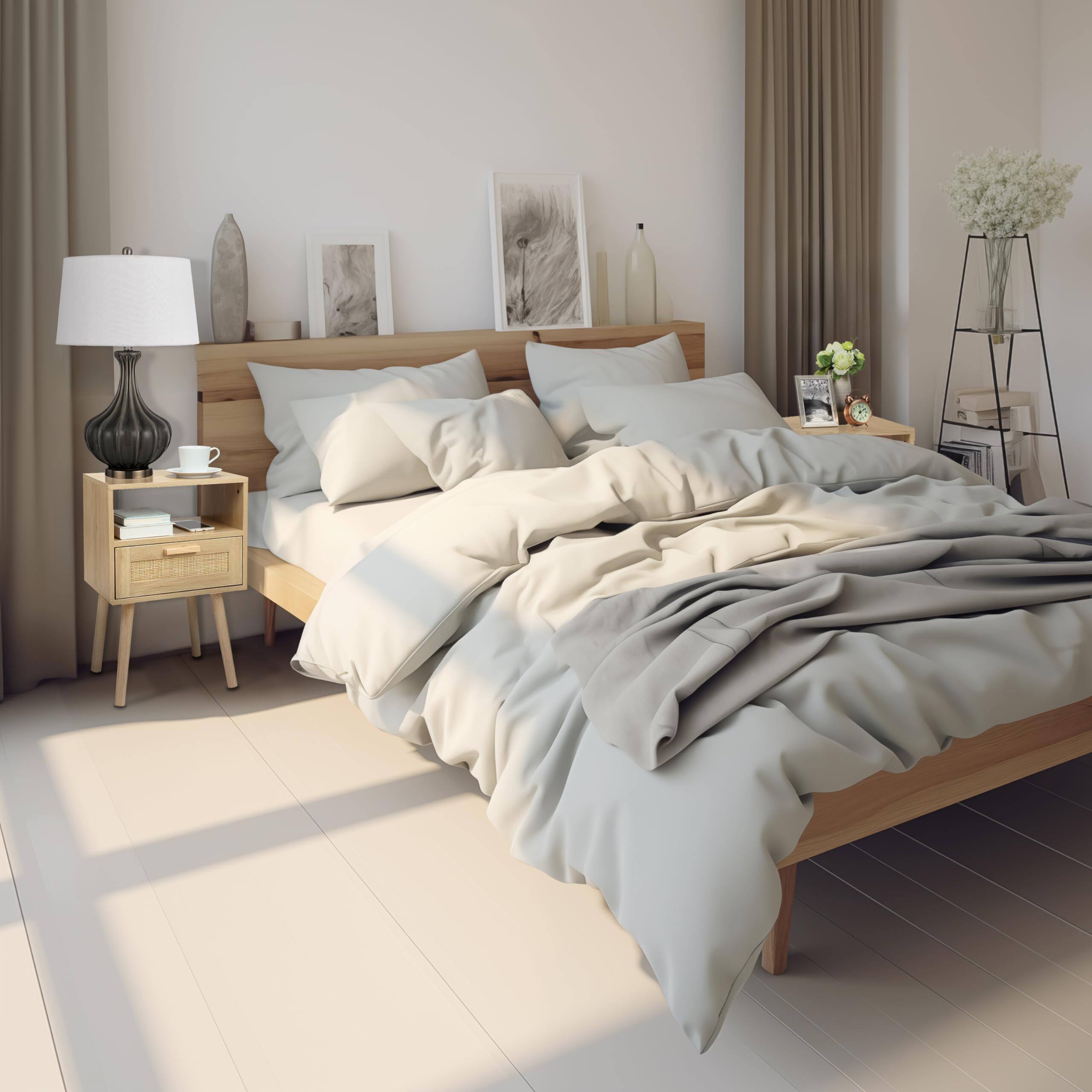 Alt View 3. VEGA AUTOMOTIVE - Nightstands Set Of 2 End Table Nightstand Side With Hand Made Rattan Decorated Drawers Wood Accent Storage ... - Default.