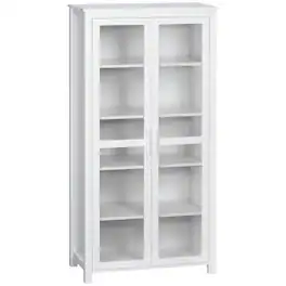 Homcom - 63" Pantry Cabinet with 2 Glass Doors, 2 Adjustable Shelves - White