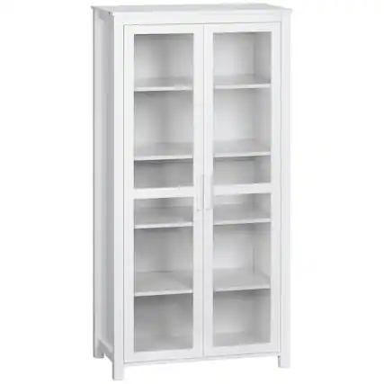 Front. Homcom - 63" Pantry Cabinet with 2 Glass Doors, 2 Adjustable Shelves - White.