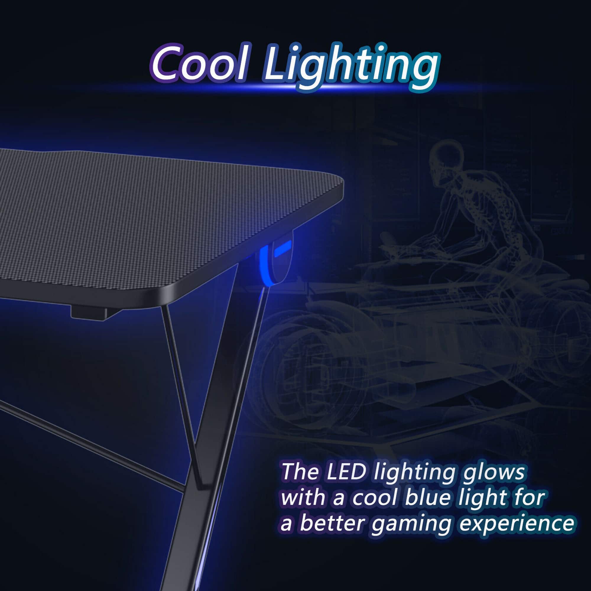Cool Lighting: The LED lighting glows with a cool blue light for a better gaming experience.