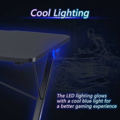 Costway Z Shaped Gaming Desk with LED Lights 43.5