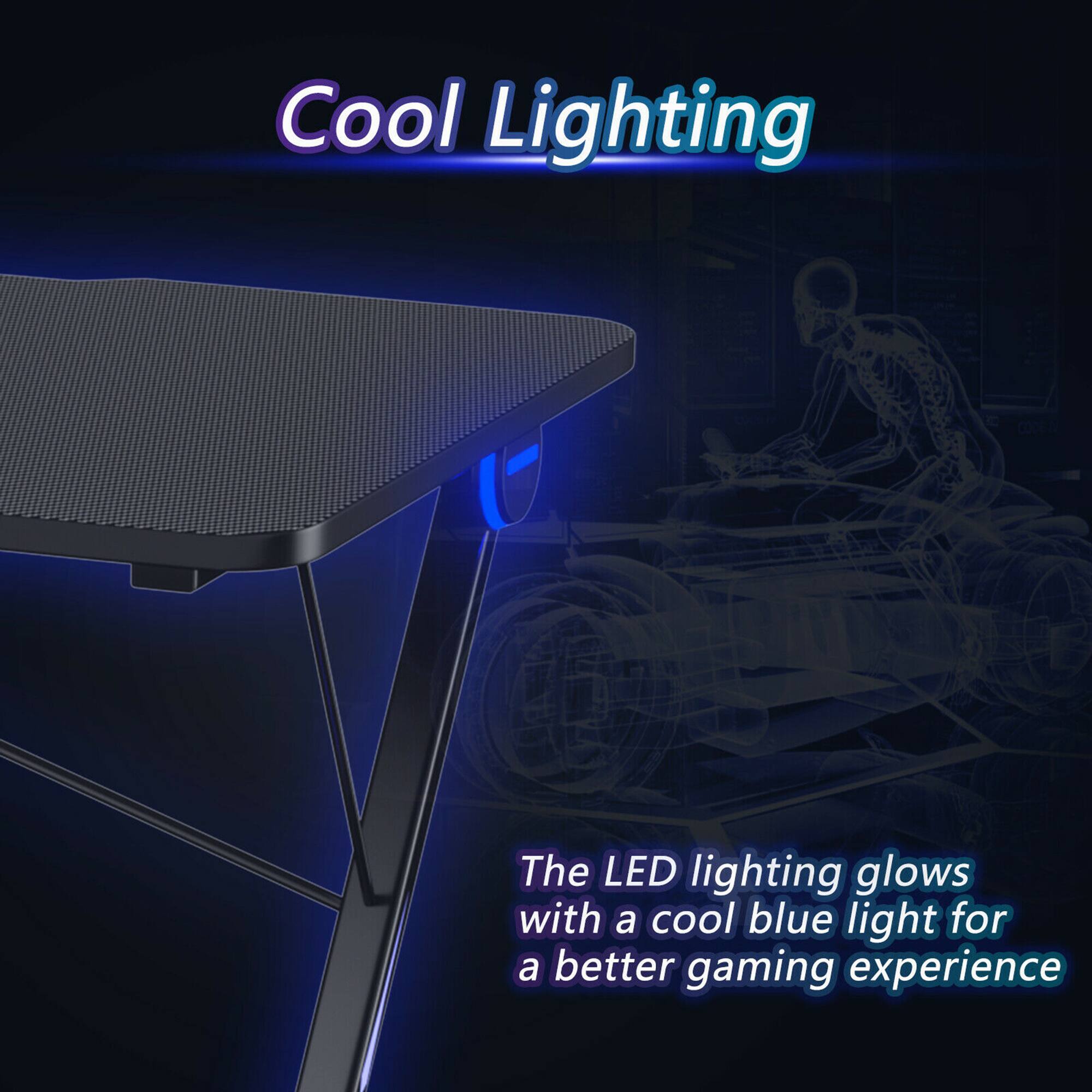 Cool Lighting: The LED lighting glows with a cool blue light for a better gaming experience.