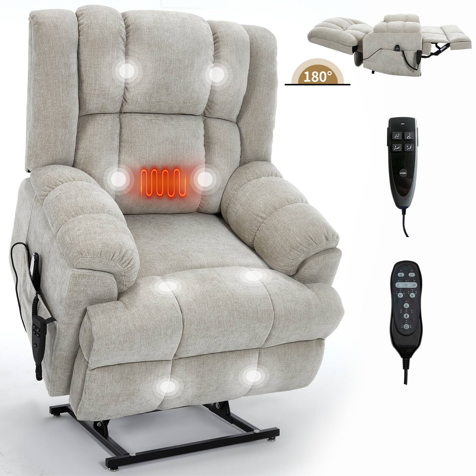 Left. GOODSILO - Electric Power Lift Recliner Chair with Dual Motor, Massage & Heat, Infinite Position, Heavy Duty, Up to 350 LBS - Beige.