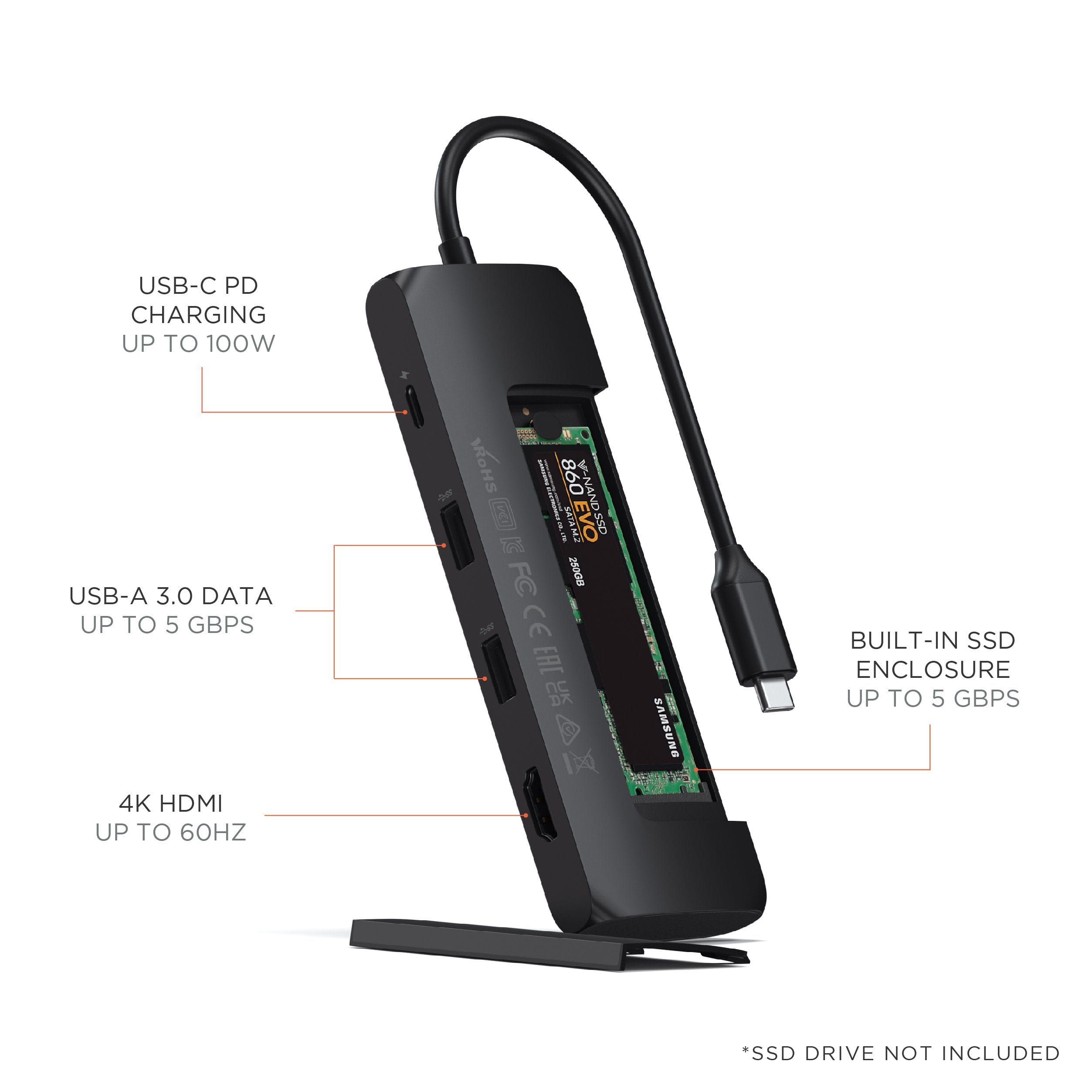 Satechi USB C Hub Multiport Adapter with M.2 SATA SSD Enclosure 4K