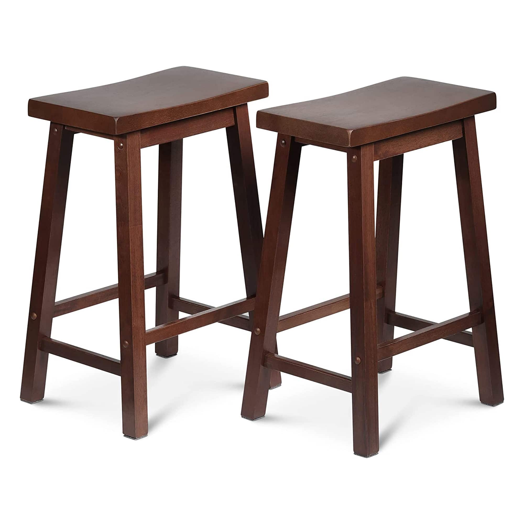 PJ Wood - Classic Saddle-Seat 24" Tall Kitchen Counter Stools, (Set of 2) - Walnut