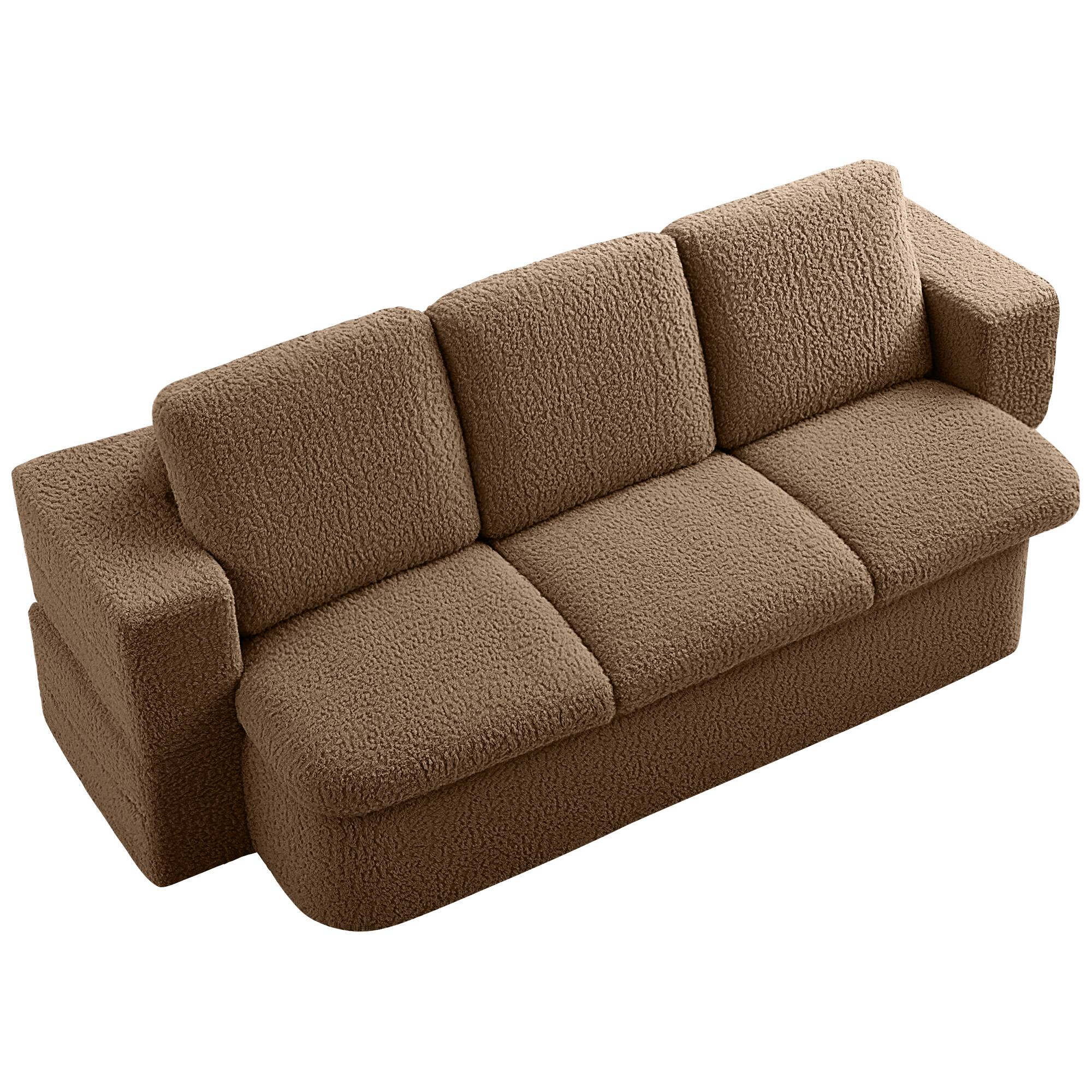 Left. Brick Attic - 80" Convertible Folding Sofa Bed with Teddy Fabric, No Assembly Needed - Brown.