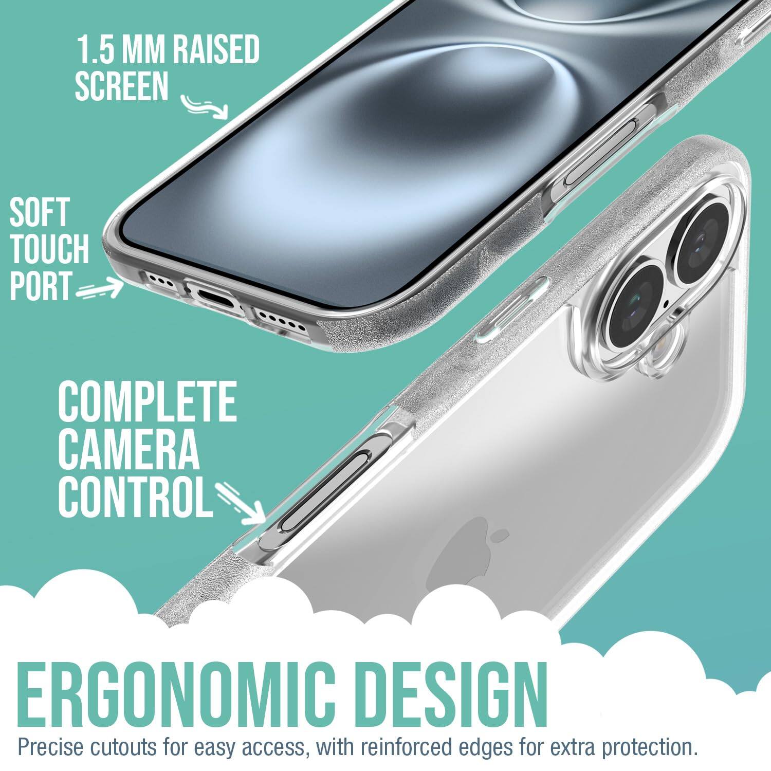 1.5 MM RAISED SCREEN  
SOFT TOUCH PORT  
COMPLETE CAMERA CONTROL  
ERGONOMIC DESIGN  

Precise cutouts for easy access, with reinforced edges for extra protection.