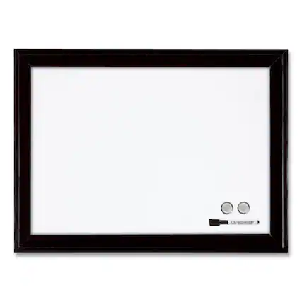 Front. Quartet - Home Decor Magnetic Dry Erase Board, 23" x 17", White Surface, Black Wood Frame.