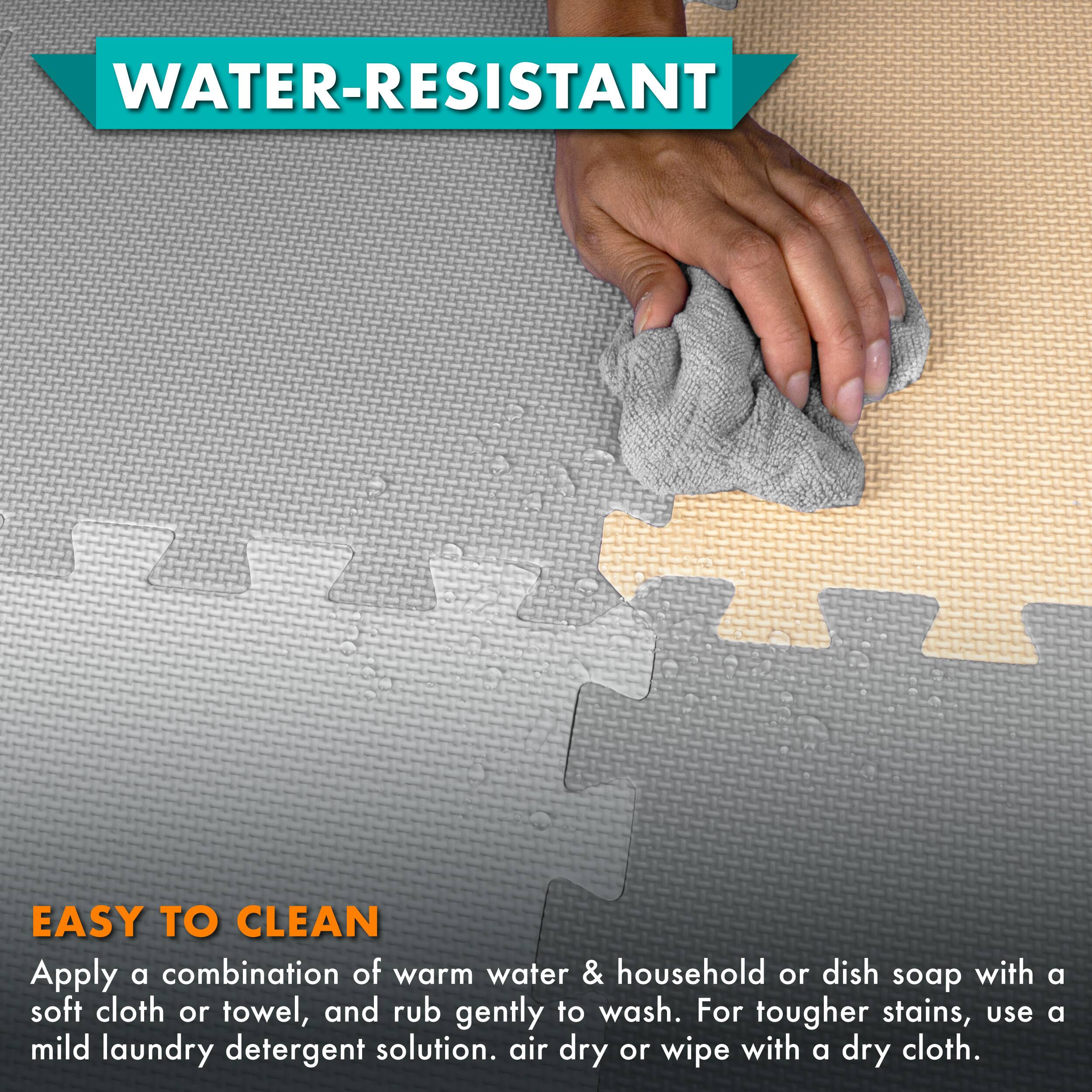 **WATER-RESISTANT**

**EASY TO CLEAN**

Apply a combination of warm water & household or dish soap with a soft cloth or towel, and rub gently to wash. For tougher stains, use a mild laundry detergent solution. Air dry or wipe with a dry cloth.