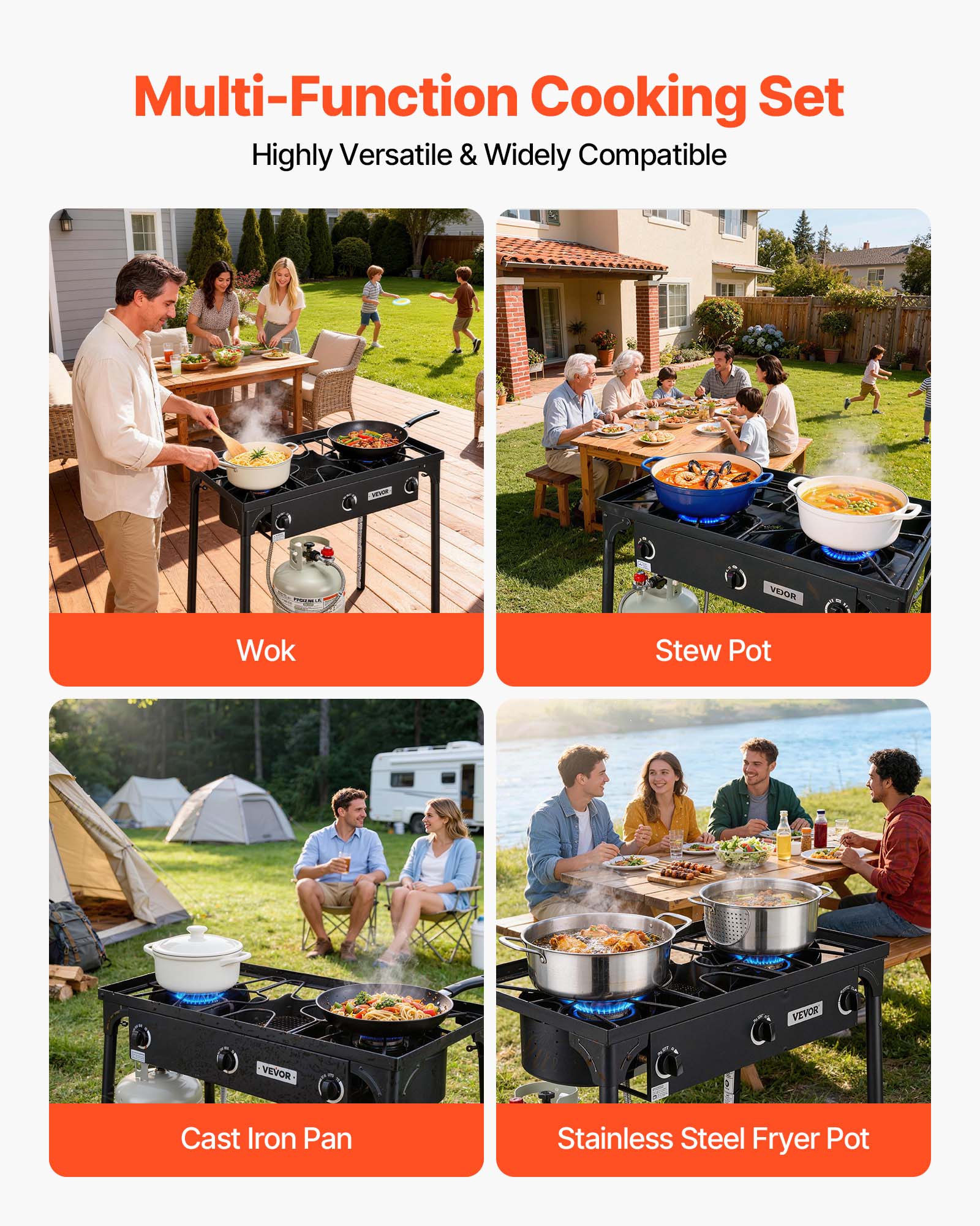 Multi-Function Cooking Set  
Highly Versatile & Widely Compatible  

- Wok  
- Stew Pot  
- Cast Iron Pan  
- Stainless Steel Fryer Pot