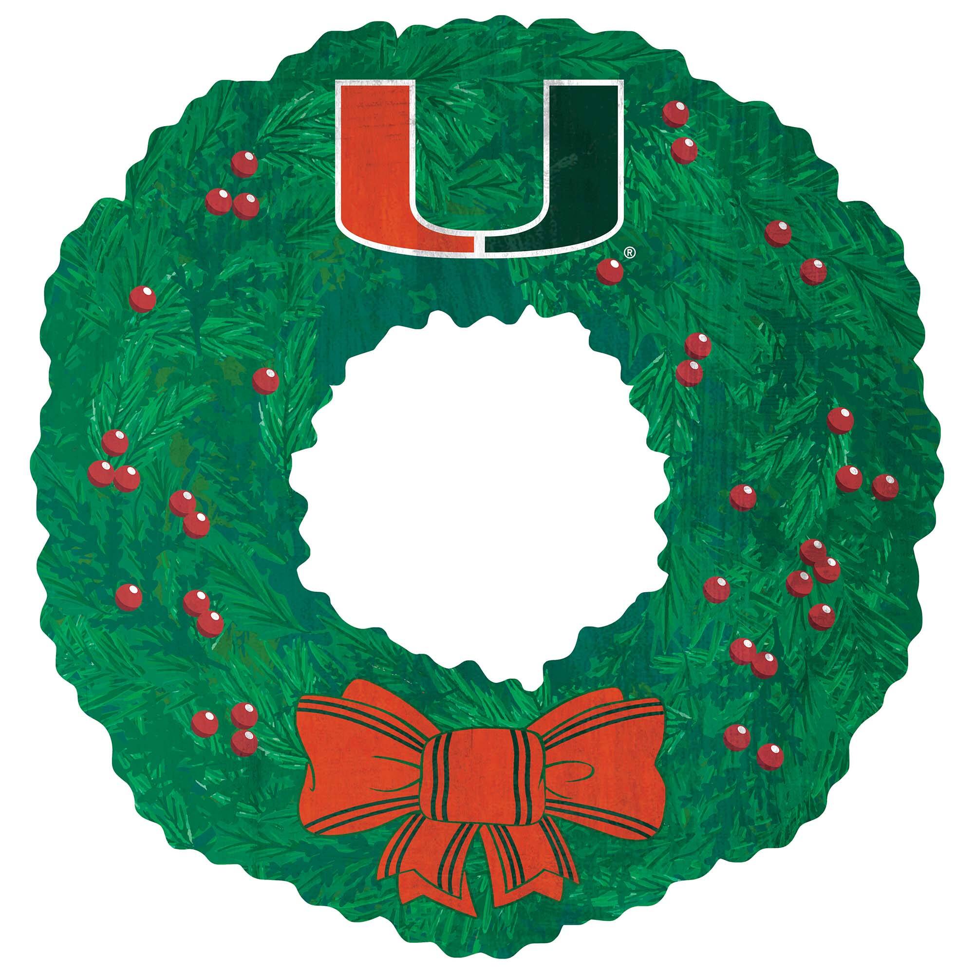 Front. Fan Creations - Miami Hurricanes 16'' Team Wreath Sign - Green.