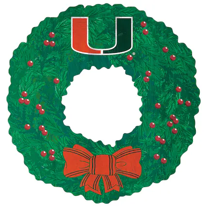 Front. Fan Creations - Miami Hurricanes 16'' Team Wreath Sign - Green.