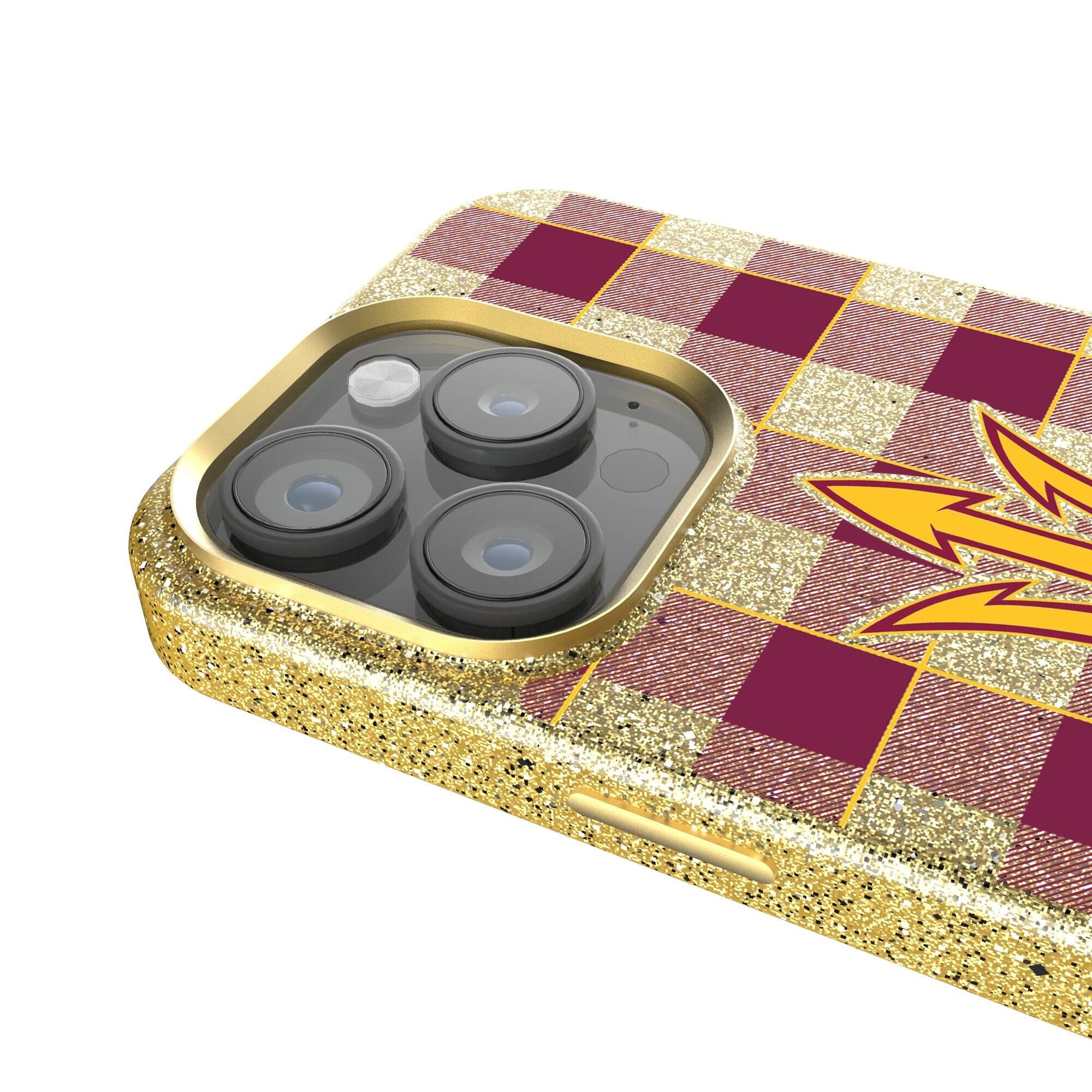 Alt View 3. Keyscaper - Arizona State Sun Devils Plaid Bling iPhone Case - 14 Plus - Gold.