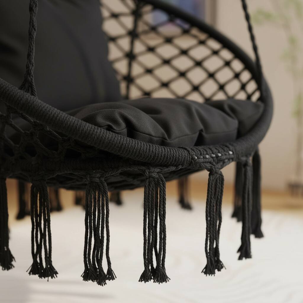 Alt View 4. FINEAK - Elegant Macrame Hammock Swing Chair for Indoor & Outdoor Serenity - Black.