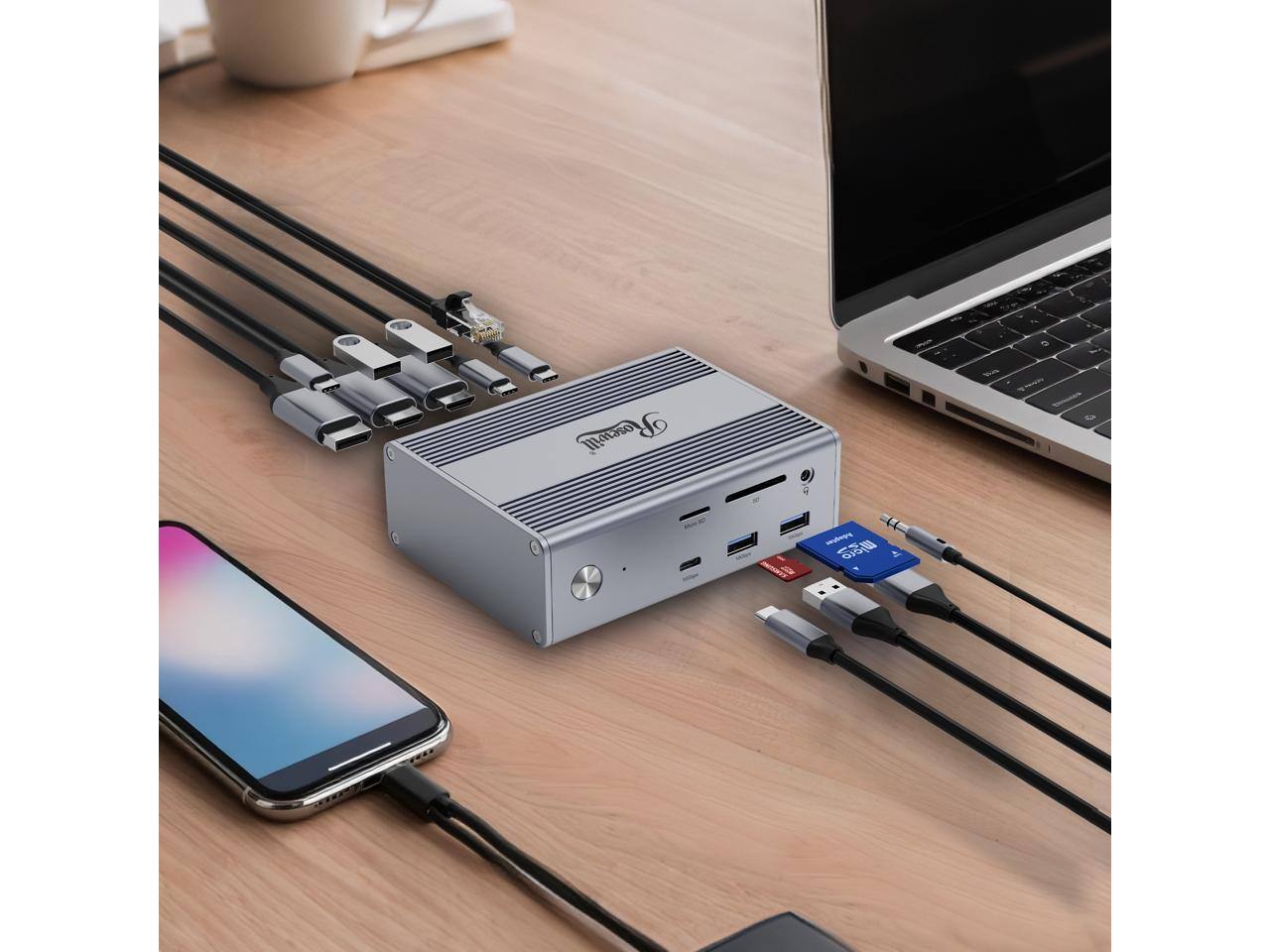 Alt View 1. Rosewill - Rosewill 14-in-1 USB-C Dock, 100W PD, 4K@60Hz, Triple Display, 10Gbps, Kensington Lock - RHUB-M14.