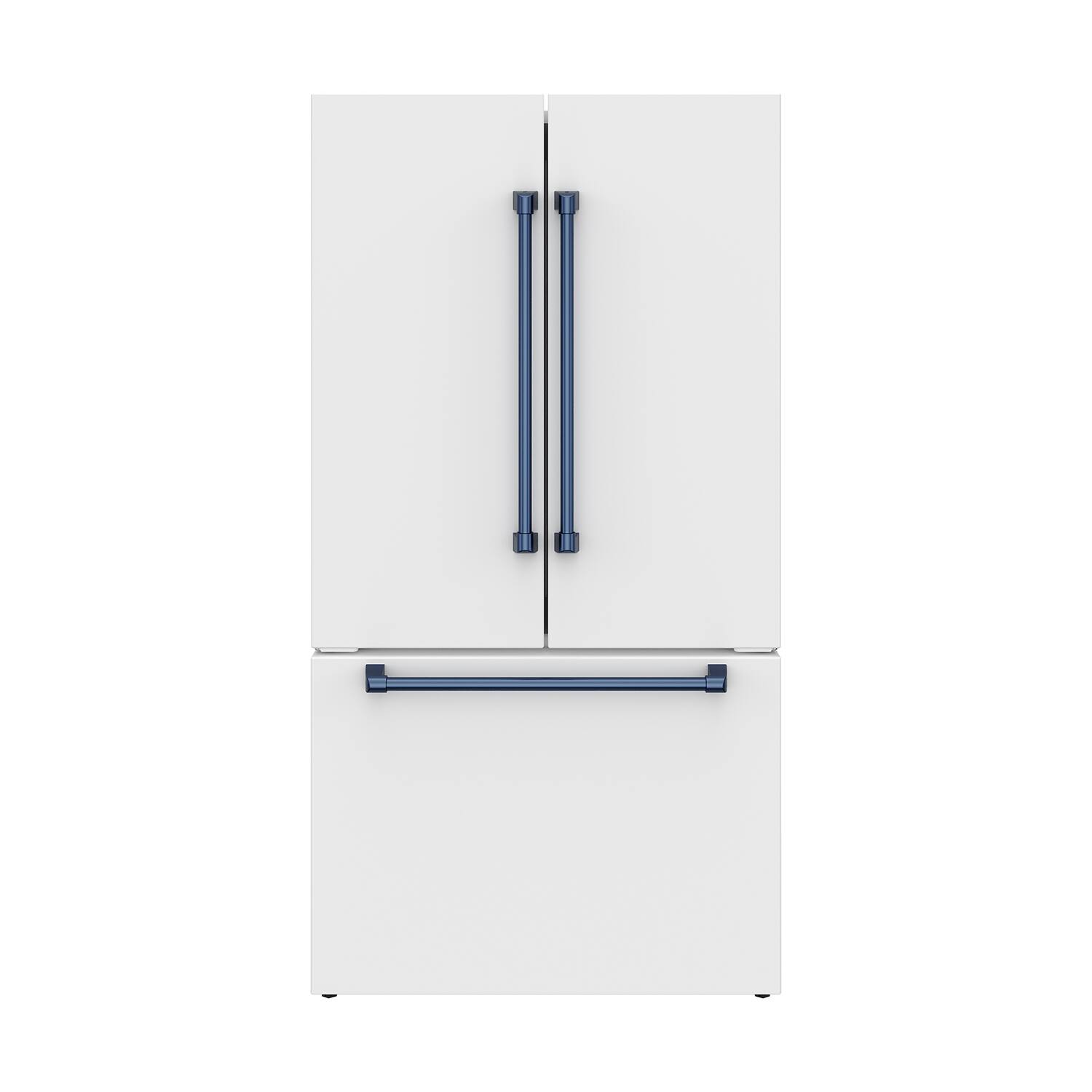 Angle. Thor Kitchen - 36 in. Wide Gordon Ramsay Series by Thor Kitchen 20.3 Cu. Ft. Counter Depth Refrigerator with Navy Blue Hardware - Matte White.