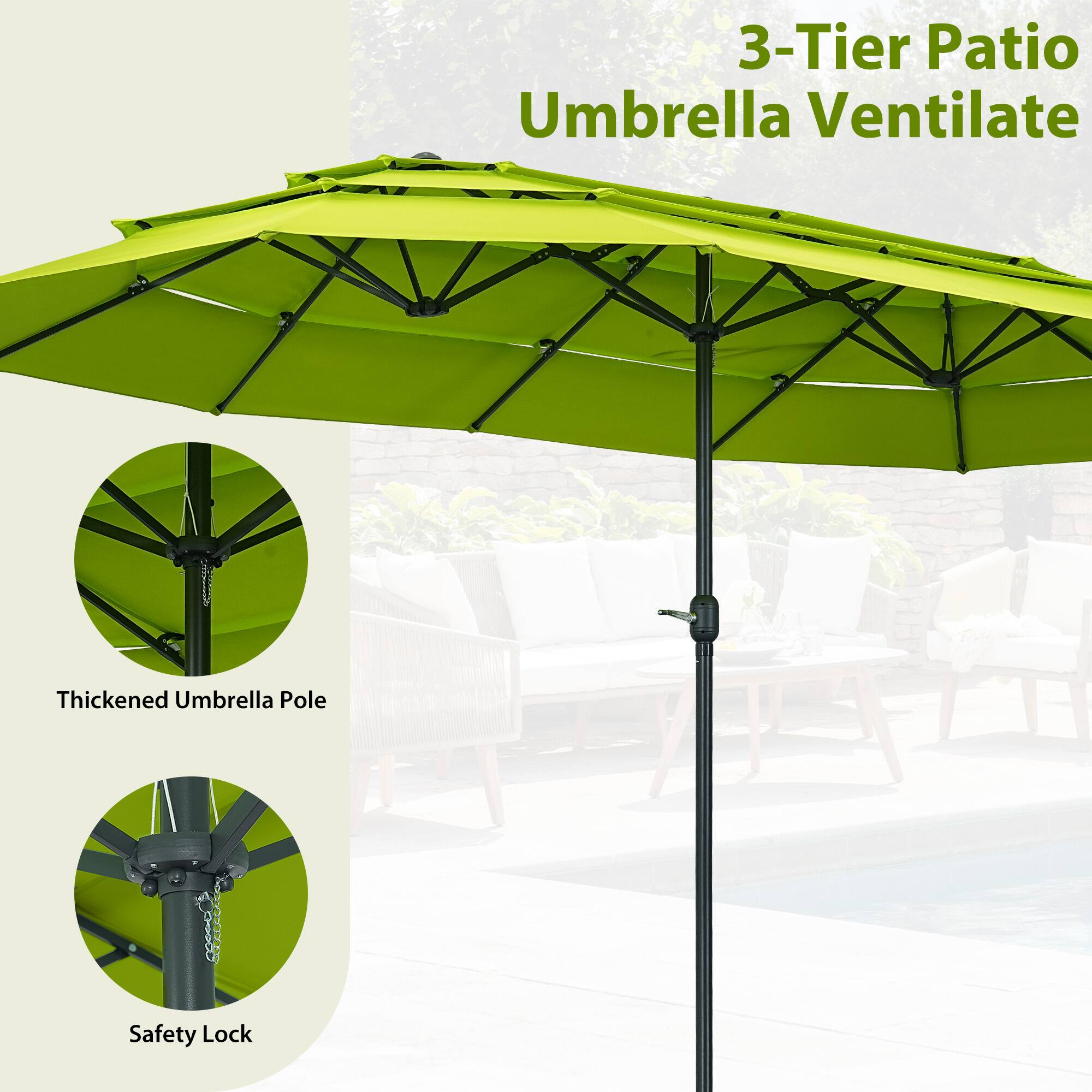 3-Tier Patio Umbrella Ventilate  
Thickened Umbrella Pole  
Safety Lock
