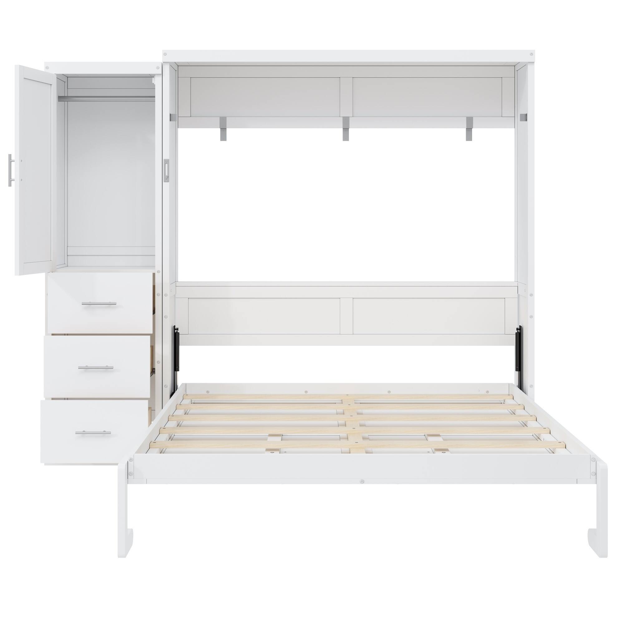 Alt View 1. Whisen - Queen Size Murphy Bed with Wardrobe and Drawers, Space-Saving Folding Bed for Guest Room and Small Spaces - White.