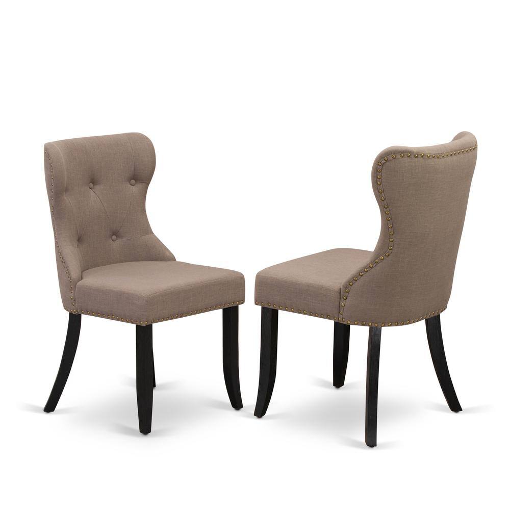 Front. East West Furniture - Set of 2 - Dining Room Chair- Upholstered Dining Chairs Includes Wirebrushed Black Wooden Frame - Black.