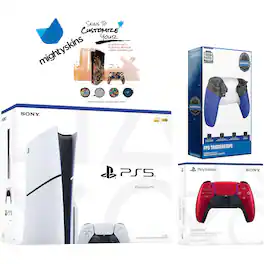 PlayStation 5 Slim Disc with Extra Controller, Trigger Stop Kit and MightySkins Decal Voucher - PlayStation 5