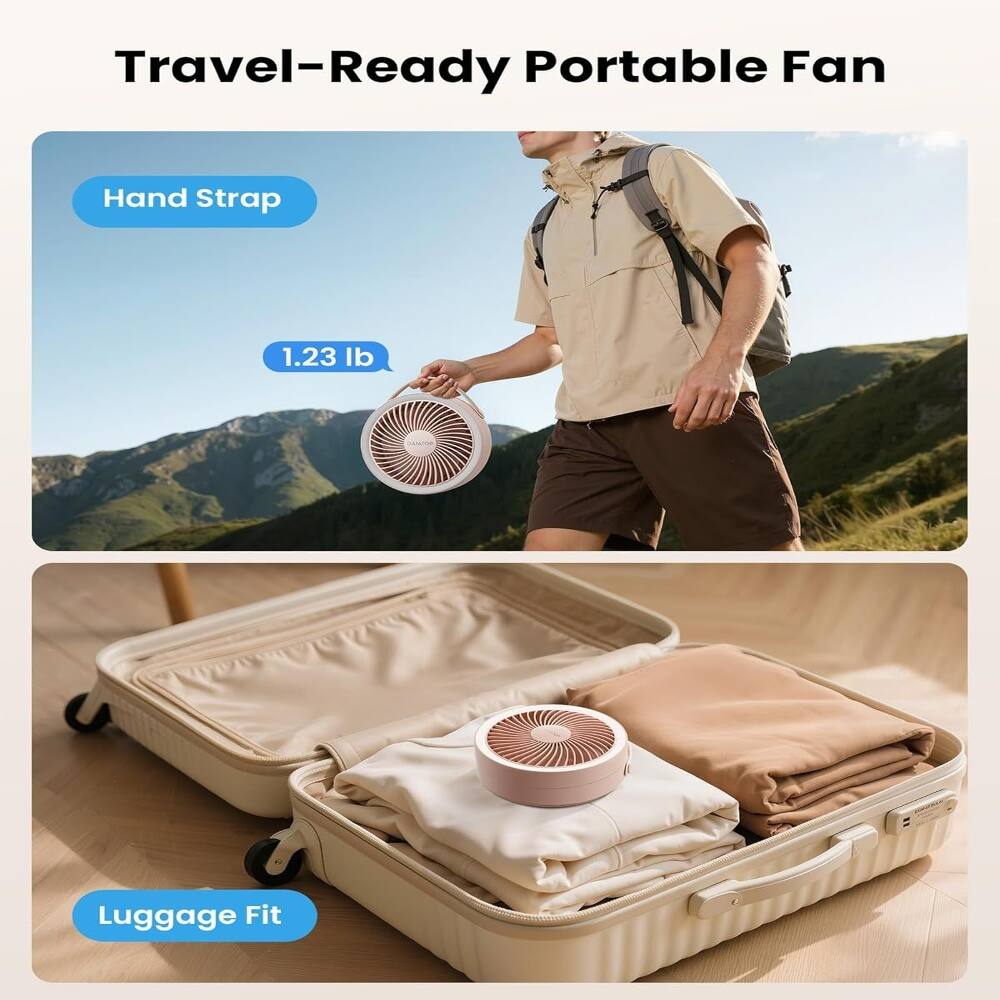 Travel-Ready Portable Fan  
Hand Strap  
1.23 lb  
Luggage Fit