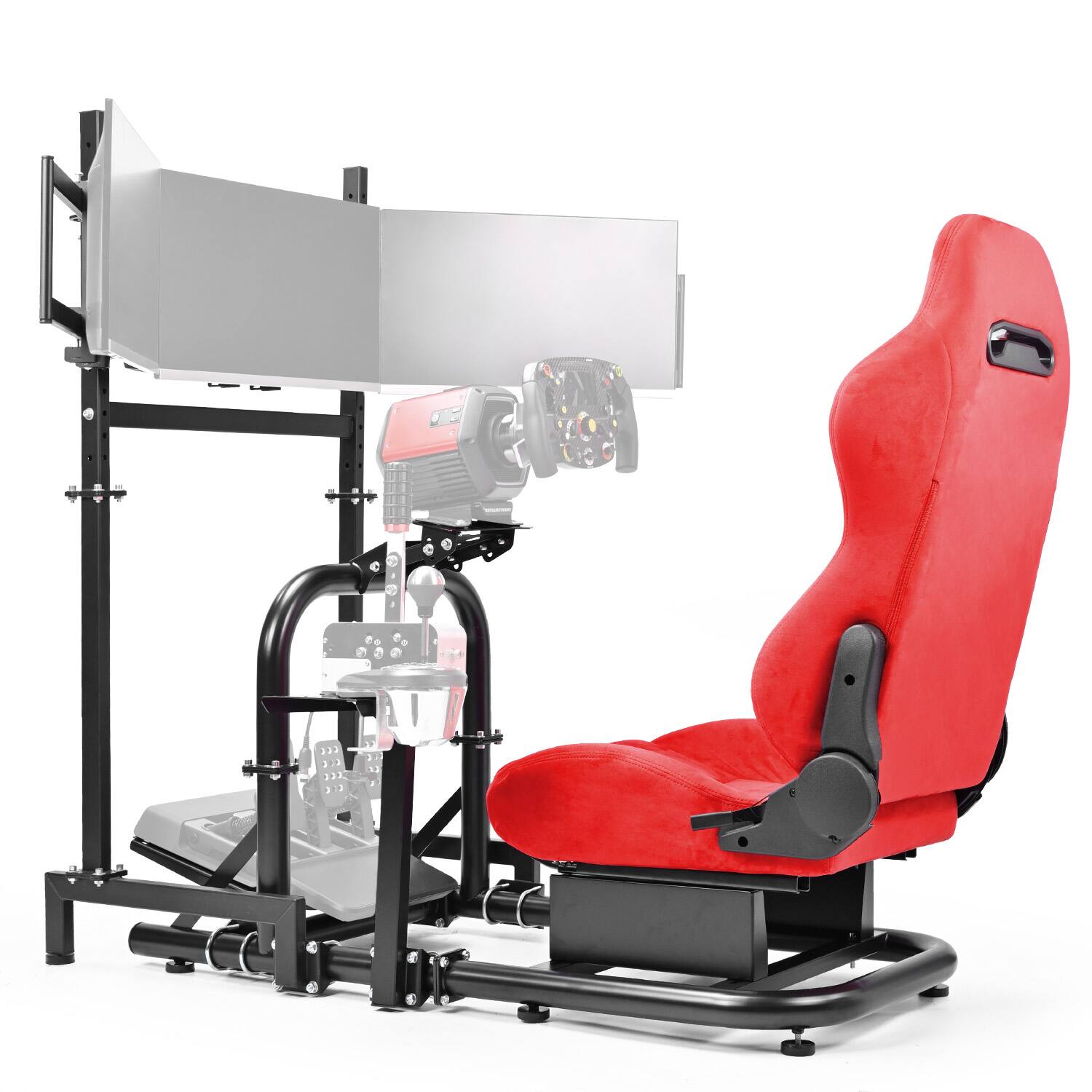 Front. Dardoo - Dardoo - Racing Sim Cockpit with Triple Monitor Mount and Seat Fit for Logitech - Red & Black.