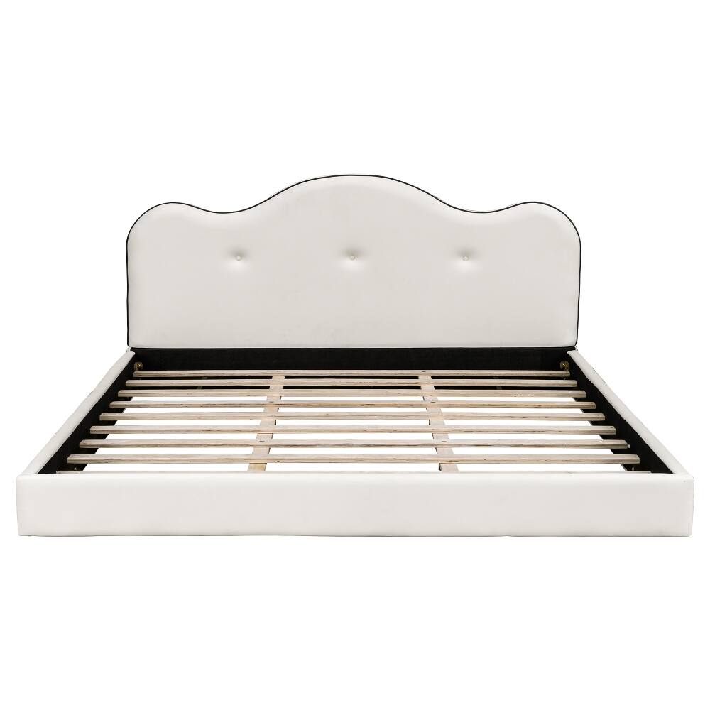 Alt View 8. Loheer - Loheer King Size Upholstered Platform Bed Beige Velvet Frame - Beige.