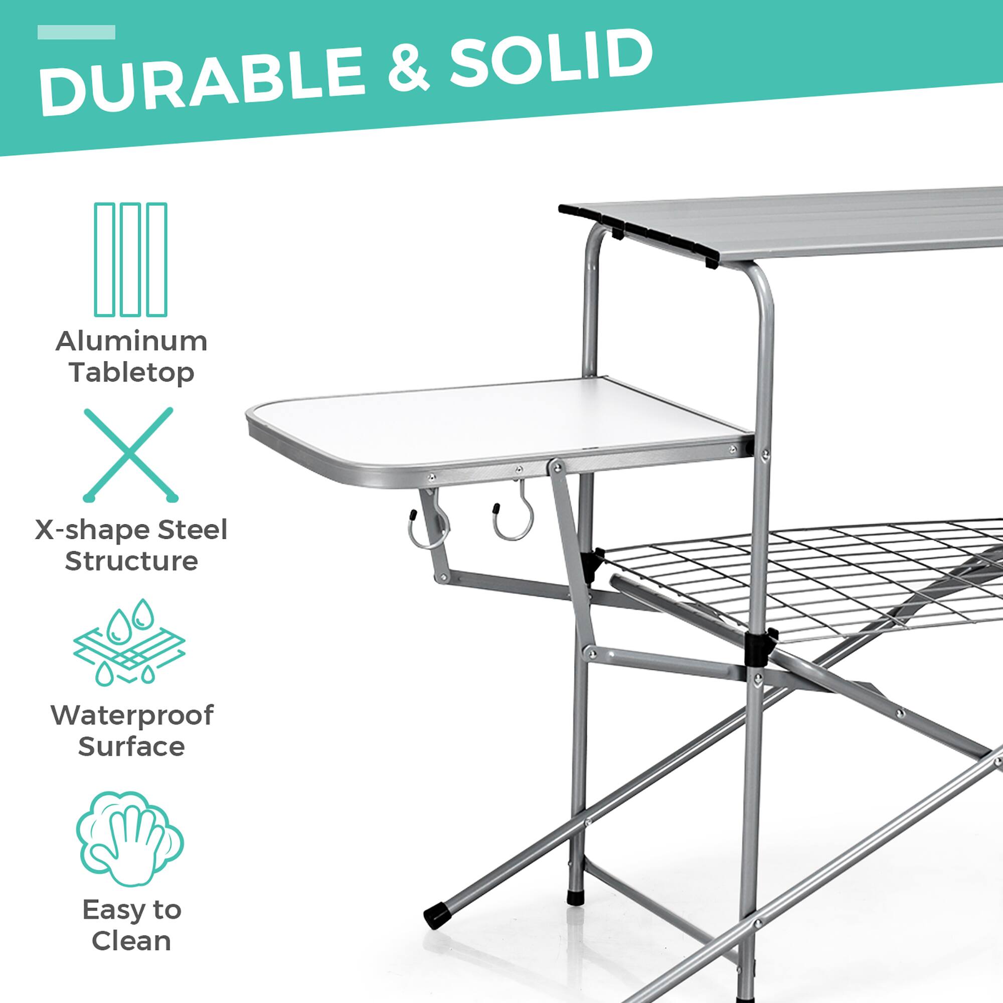 Durable & Solid Aluminum Tabletop X-shape Steel Structure Waterproof Surface Easy to Clean