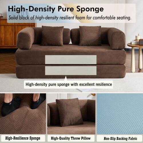 High-Density Pure Sponge  
Solid block of high-density resilient foam for comfortable seating.

High-density pure sponge with excellent resilience

High-Resilience Sponge  
High-Quality Throw Pillow  
Non-Slip Backing Fabric