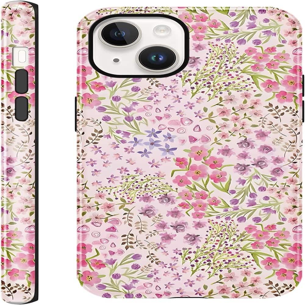 ACJPR - iPhone 13/14 Case, Floral Design, Shockproof 2-in-1 Protective, Pink - Color: Flower 01 Size: iPhone 13/iPhone 14