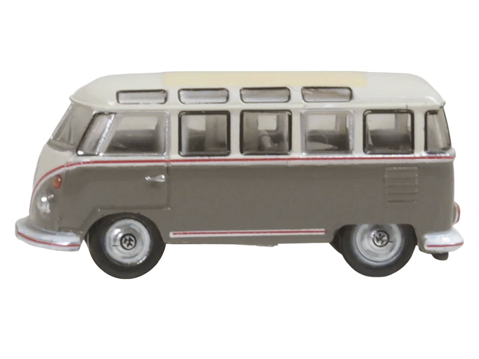 Alt View 2. Oxford Diecast - Volkswagen T1 Samba Bus Mouse Grey and Pearl White with Red Stripes 1/148 (N) Scale Diecast Model Car by Oxford Diecast.