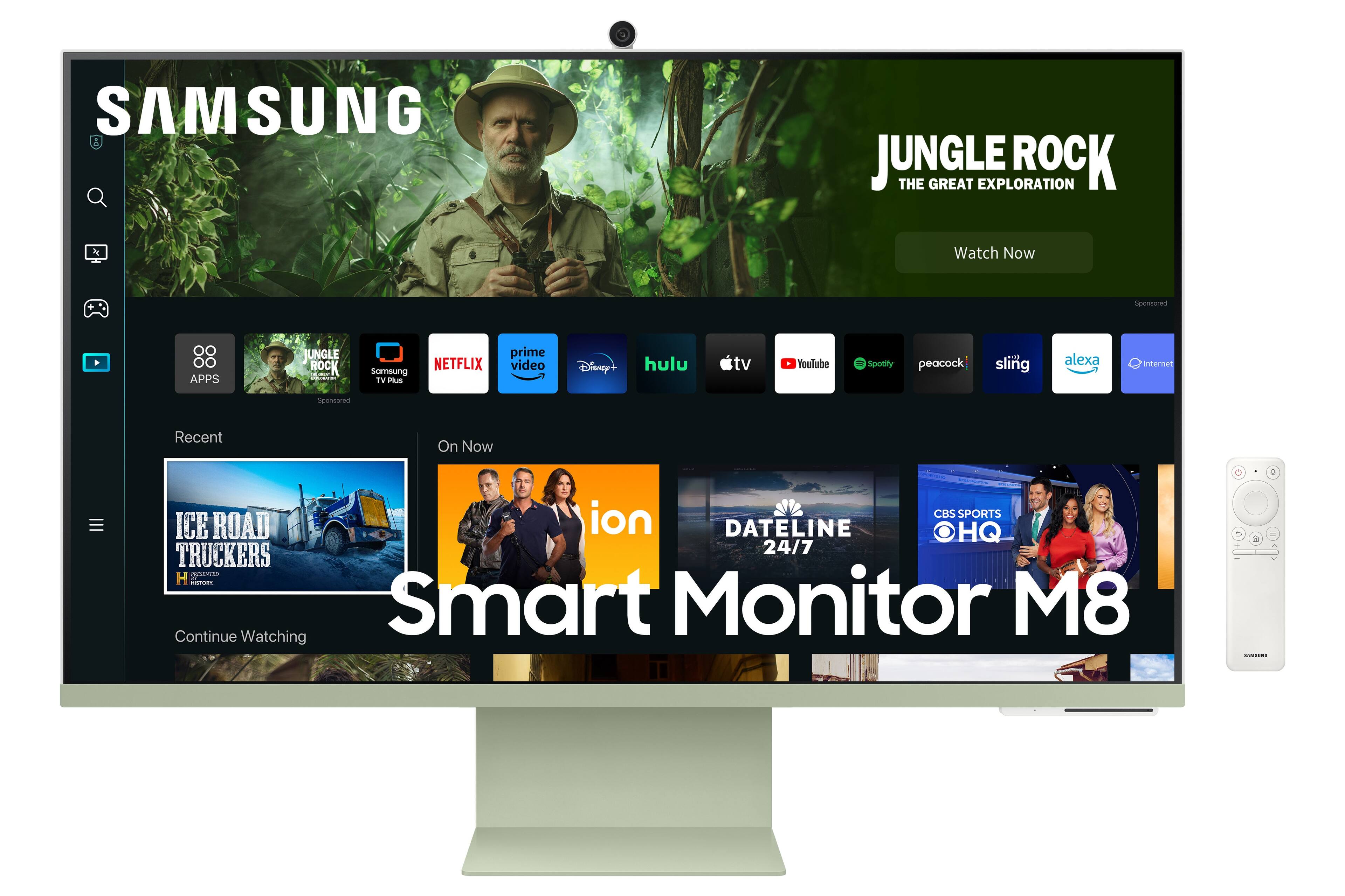 Front. Samsung - 27" M80C 4K UHD Smart Monitor with Streaming TV and SlimFit Camera Included - Green.