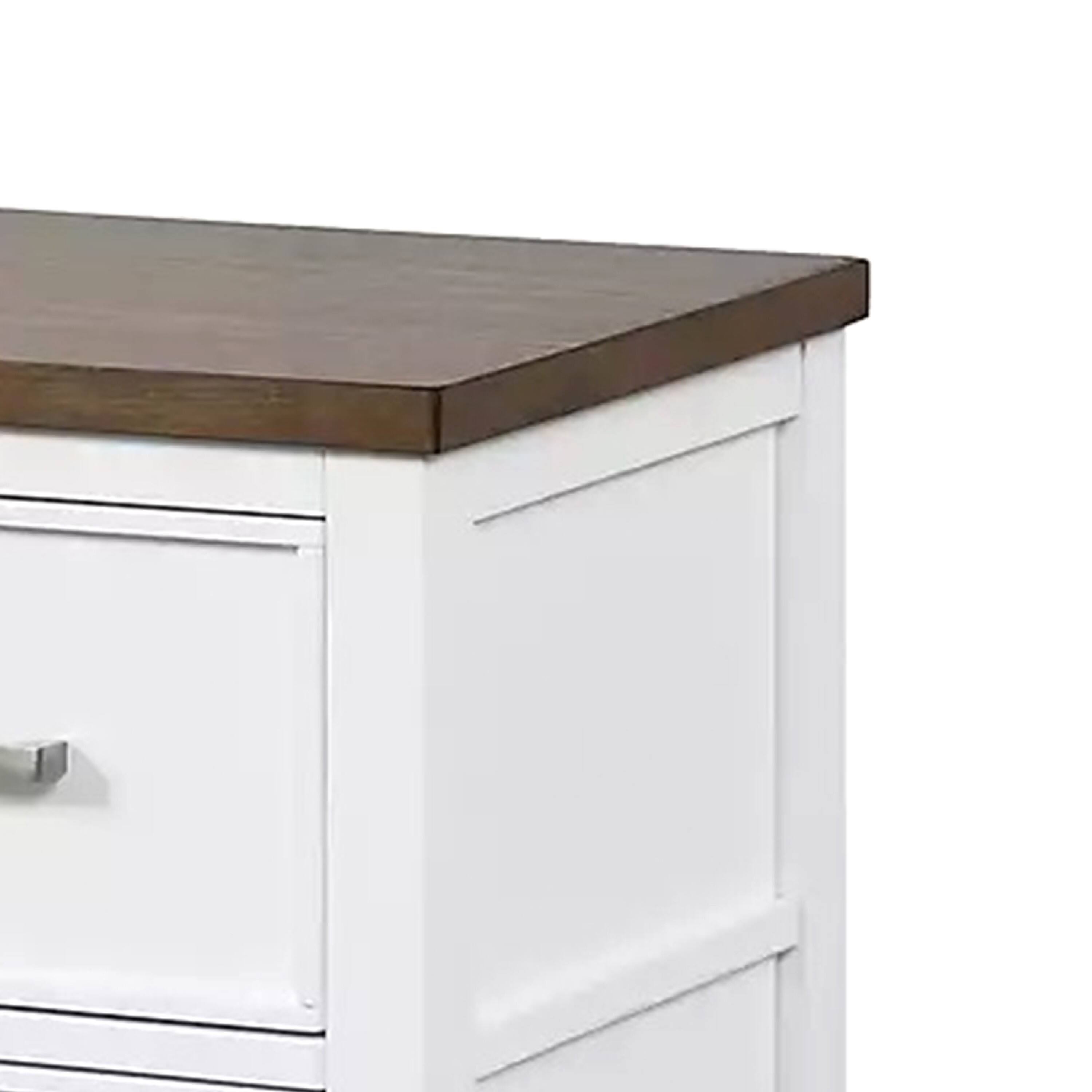 Alt View 2. Manhattan Lane - Tela Nightstand, 2 Drawers, Metal Handles, 25 Inch - White, Dark Brown, Nickel.