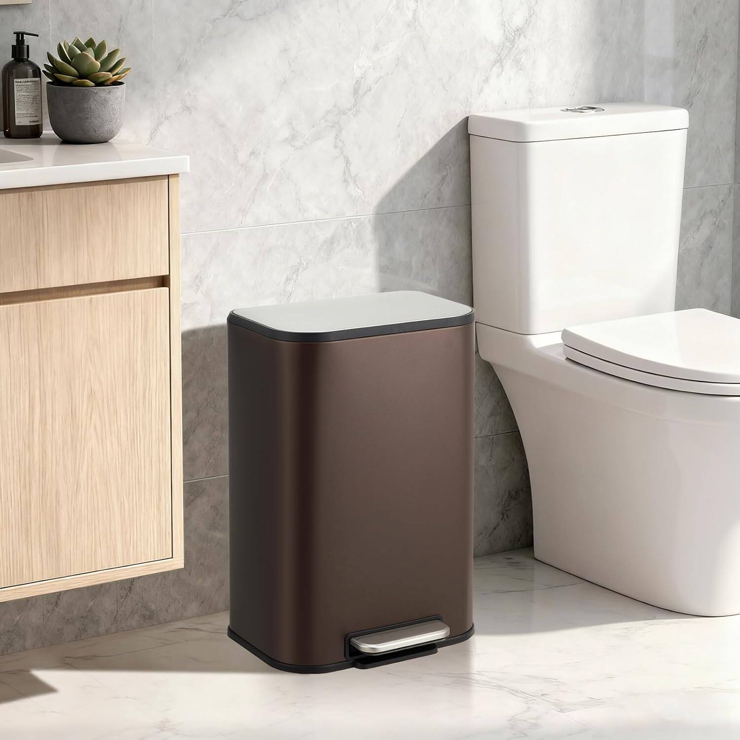 Alt View 6. Acekool - Stainless Steel Waste Bin Kitchen Trash Can 3.2 Gallon Stainless Steel Garbage Can for Bathroom Bedroom Kitchen.