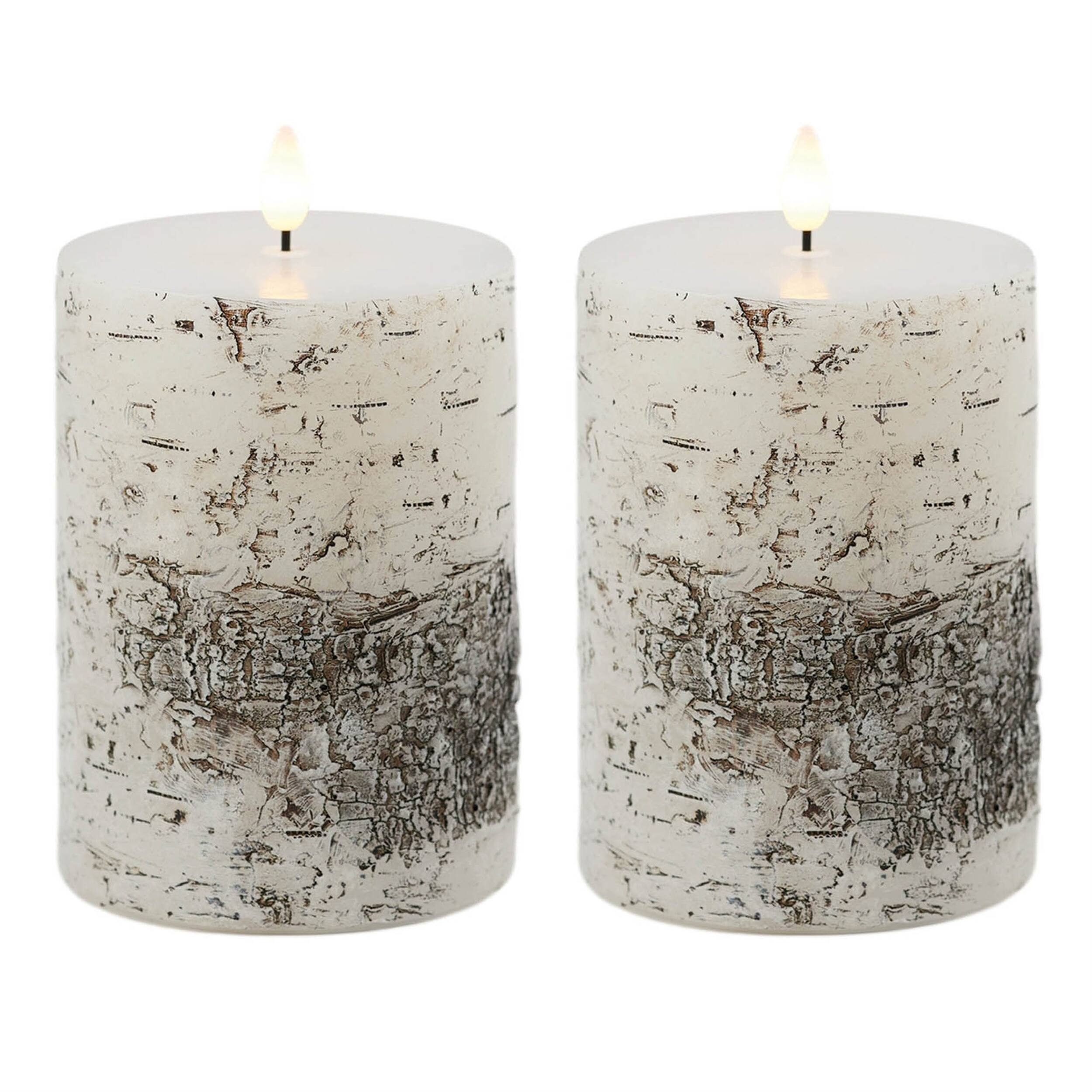 Left. BreeBe - FIA Wick Birch Design Pillar Candle (Set of 2) - White, Black.