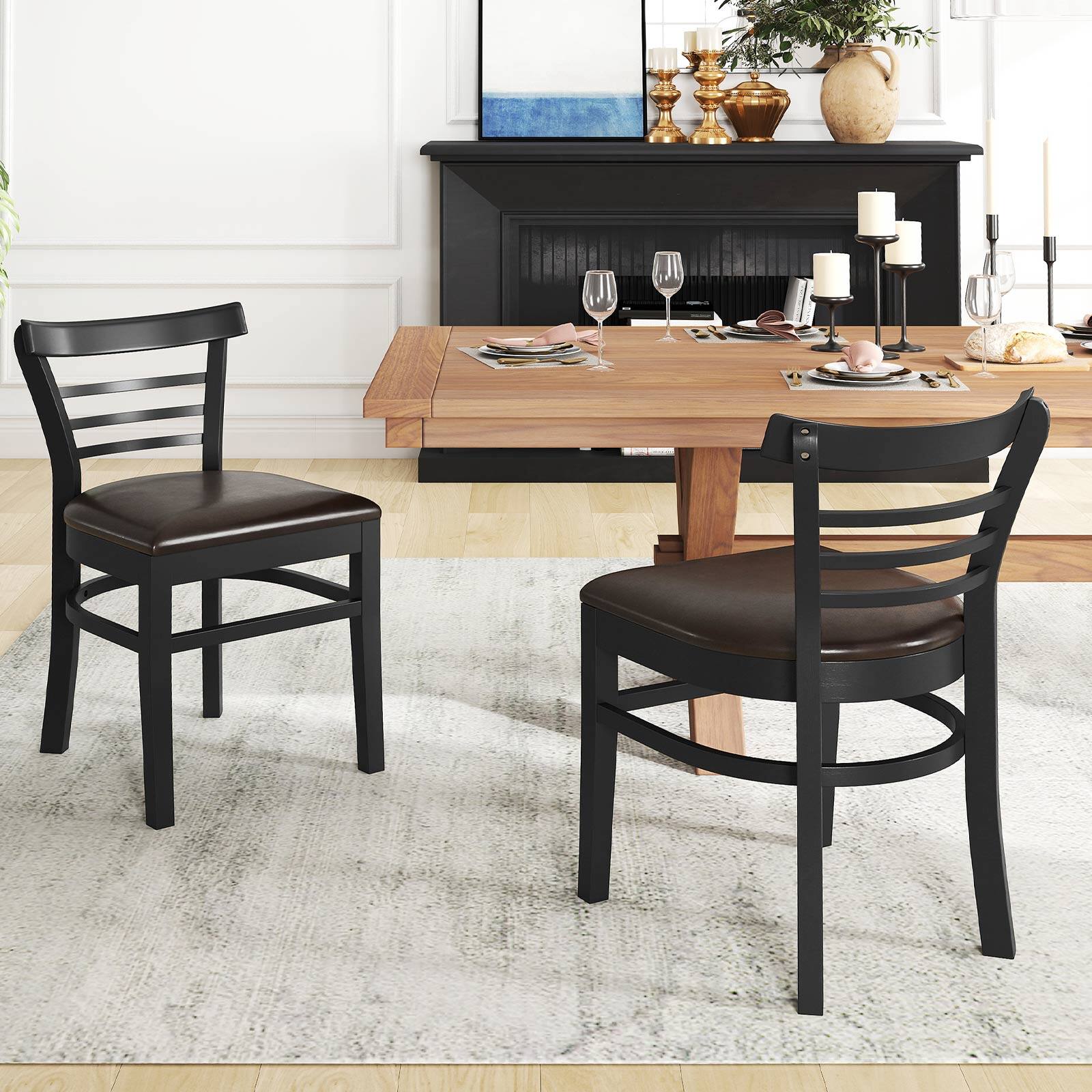Alt View 4. Gymax - Gymax Modern Dining Chair Set of 4 Upholstered Kitchen Chair w/Rubber Wood Legs Black - Black.