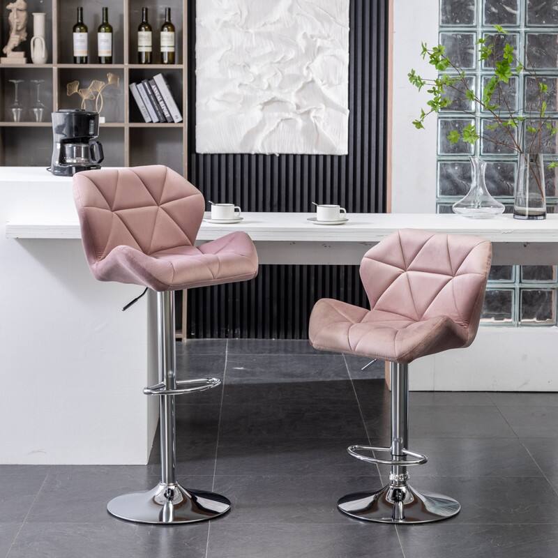Alt View 1. HTUTWOO - Velvet Swivel Barstools Set of 2, Height Adjustable with Footrest,for Kitchen Island, Home Bar & Dining Room - Pink.