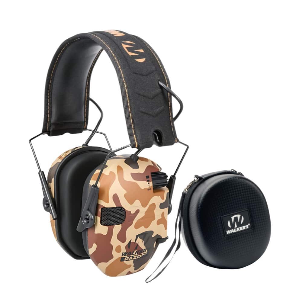 Walker’s - Walkers Razor Slim Electronic Duck Camo Muff Bundle with Protective Case - Camouflage