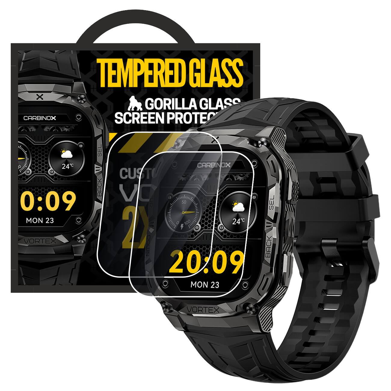 Carbinox - Tempered Glass Screen Protector for Smartwatches (2-Pack) – Touch Sensitive, Anti-Scratch, Bubble-Free - Transparent
